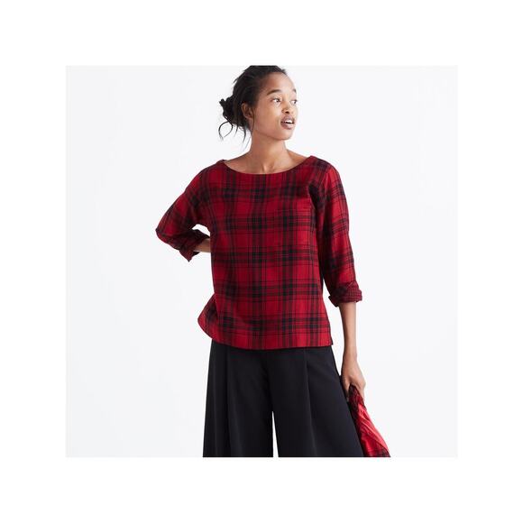 Madewell Herald Boxy Tee Shirt in Curtis Plaid Sz S - Picture 1 of 7